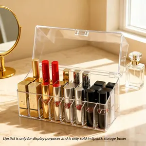 24-Compartment Acrylic Lipstick Organizer, Durable Storage Organizer, Dustproof Transparent Box with Lid and Handle, Elegant Minimalist Design for Makeup Storage, Cosmetic Storage, Clear Organizer, Divided Compartments