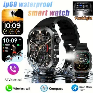 2.01-inch AMOLED men's smartwatch (for making/answering calls), IP68 waterproof men's smartwatch, LED lighting, hands-free calling, fitness tracker smartwatch, suitable for Android iPhone, digital watch pedometer, sturdy and durable activity tracker