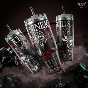 Ice Nine Kills 2026 Tour Tumbler 40oz Vacuum Insulated Stainless Steel Travel Mug With Handle Straw Keeps Drinks Hot 12H Cold Metalcore Band Merch