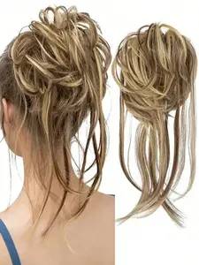 Women's Elastic Synthetic Hair Bun Clips, Wave Curl Hair Accessories, Natural Look Short Wig Pieces, All Seasons