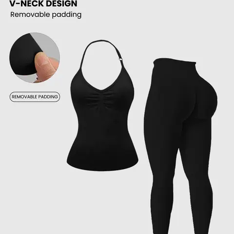 Women's Sporty Set, Adjustable Backless Sports Bra Tank Top + High-Waisted Leggings, Gym Outdoor Running Yoga, Yoga Sets