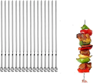 Skewers for Barbecues, Flat Stainless Steel BBQ Kabob Sticks, Grilling Skewer Set, Reusable Barbecue Skewers (Pack of 16, 14-inch) or (16.8" skewers(12) + 14" skewers(4)) Metal Utensils