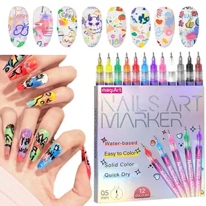 12 Color Nail Doodle Pen for DIY Nail Art Quick Drying Acrylic Painting and 3D Dot Embroidery mma acrylic nail - On Nails Quick Drying Dot Stitching Nail Art Pen for Home and Salon DIY, Nail Care Cutics Manicure Polish Cosmetic
