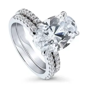 BERRICLE Sterling Silver Solitaire Hidden Halo Engagement Rings Statement Stackable Band for Women, 5.5 Carat Oval Cut Cubic Zirconia CZ Ring Set