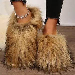 Women's Fluffy Faux Plush Slippers Warm And Cold-Proof Perfect for Stylish Indoor & Outdoor Wear
