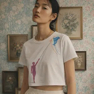 Kite Flying Crop Tee - 95% Polyester 5% Elastane Four-Way Stretch Regular Fit OEKO-TEX 100 Certified Comfortable Everyday Wear