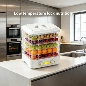 Food Dehydration and Drying Machine - Suitable for health food, meat, dried meat, fruits, vegetables, mushrooms, and herbs, with 5 BPA free drying racks and slide out trays, white