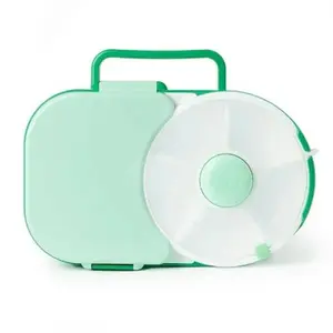 Children's lunch box, equipped with a rotatable snack tray - sage green, sealed design, 5 compartments, BPA-free, dishwasher safe