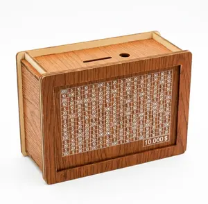 Wooden Money Saving Box, Reusable Money Box With Counter, Cash Vault Bank With Dry Erase Pen, Perfect Holiday Gift For Family & Friends, Christmas And New Year Gift.