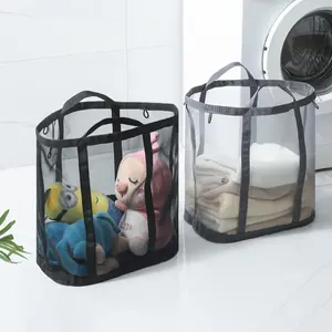 Large Capacity Laundry Basket with Handle, 1 Count Foldable Mesh Breathable Dirty Clothes Basket, Clothes Storage Basket for Home Bedroom Bathroom Dormitory Laundry Basket Organizer