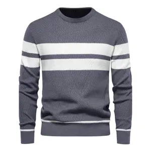 Men's casual striped sweater, round neck design, leisure style, comfortable fabric, autumn and winter men's daily outfit, essential item for outdoor wear men's sweater.