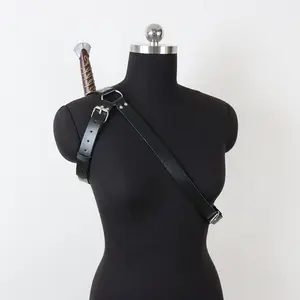 SW1pc Medieval Knight Sword Sheath, Adjustable Sword Holder with Buckle Straps,-Strap Design for Secure Attachment, Black Synthetic Material, Ideal for Stage Performance Props & Halloween Costume Accessories, Cosplay Equipment |           Leather Menswear