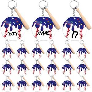 18 Set Ice Cream Baseball Keychain with Mini Wooden Bat, DIY Acrylic Baseball Keychain Blanks Kit for Baseball Theme Party Team Gifts Travel Bag Luggage Suitcase Dark Blue