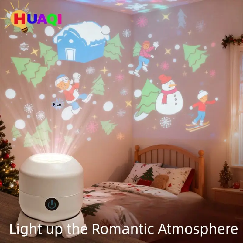 Colorful Rotating Projection Lamp, USB Plug-In LED Light Touch Control, Snowflake Ocean 16 Patterns Christmas Halloween Holiday Projector Laser Stage Light