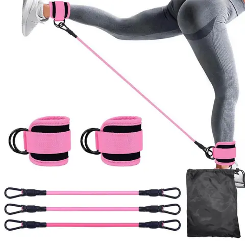 Ankle Resistance Band Set, 5 Counts/set Including 3 Counts Resistance Band & 2 Counts Ankle Strap & 1 Count Carry Bag, Ankle Stretching Band Set, Leg & Hip Training Equipment for Home Gym Workout Stretching Gear