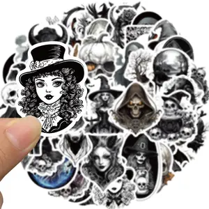 Gothic Themed Sticker, 50pcs/set Retro Horrible Skull Sticker, Waterproof Vinyl Sticker for Laptop, Window, Water Bottle, Halloween