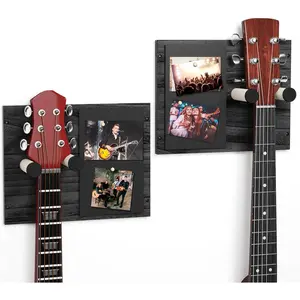 Emfogo,Christmas gift,Guitar Wall Mount, Guitar Wall Hangers 2 Pack, Solid Wood Guitar Hanger Wall Mount for Acoustic, Electric Guitar, Ukulele, Bass, Banjo (Vintage Black) christmas 2024 ornament organizers container organization  unique gift