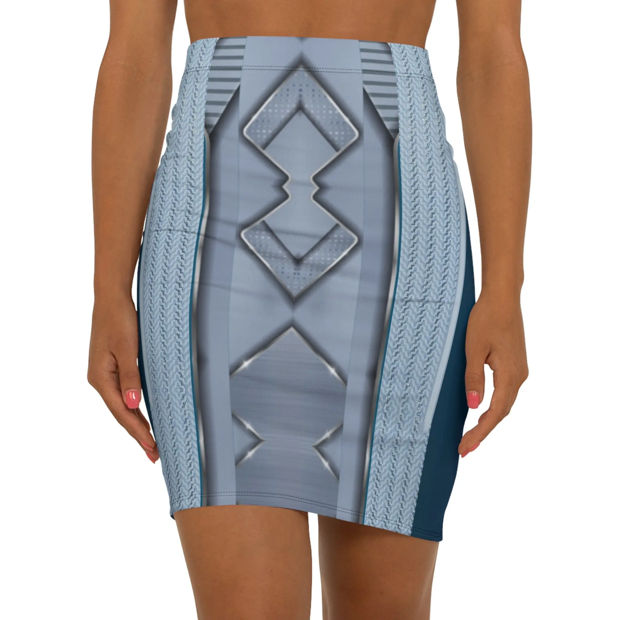 Women's Mid-Waist Diamante Graphic Pencil Skirt - Stylish Modern Geometric Design Clothes for Women's Bottoms