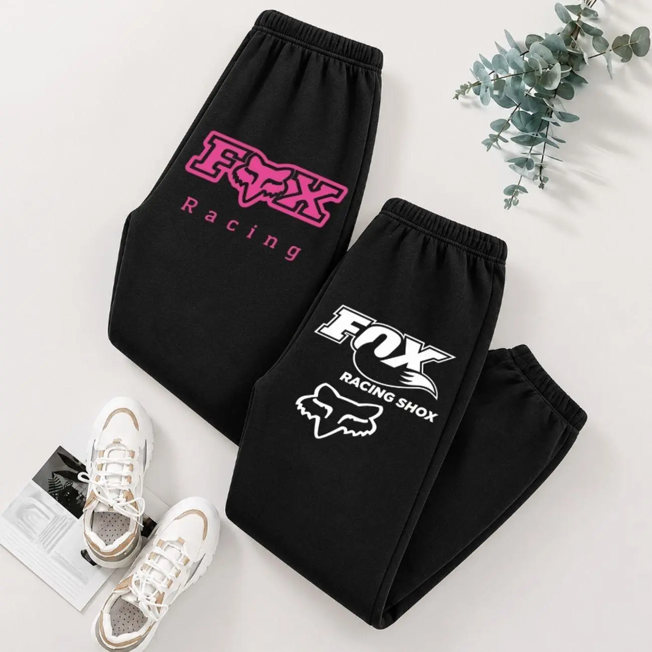 Pink F0x Racing Sweatpants, Summer Streetwear Baggy Joggers, Unisex Biker Graphic Pants, Trendy Casual Gift for Him Her