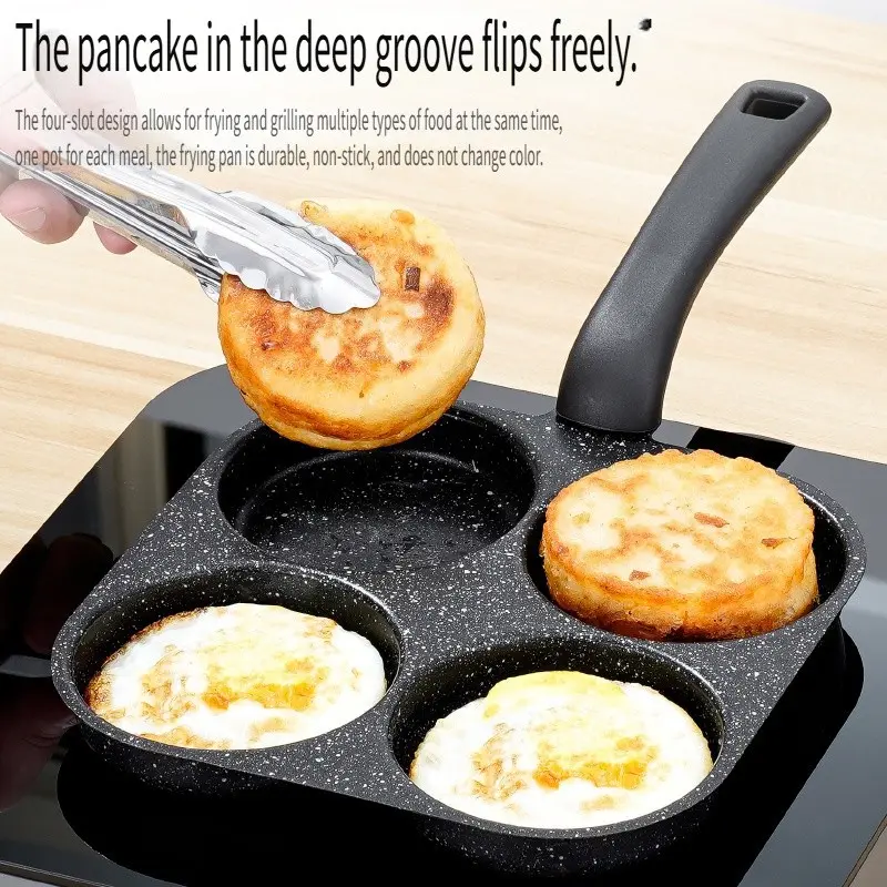 Four-in-one non-stick omelette pot, Nonstick kitchenware, multi-purpose, cast iron material, uniform thermal conductivity, durable, compatible with a variety of cookware, suitable for pancakes, omelettes