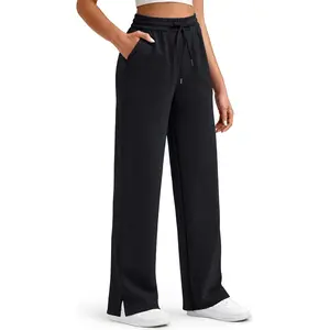 Smoofit Modal Soft Women's Wide Leg Sweatpants High Waisted Drawstring Side Slit Casual Pants