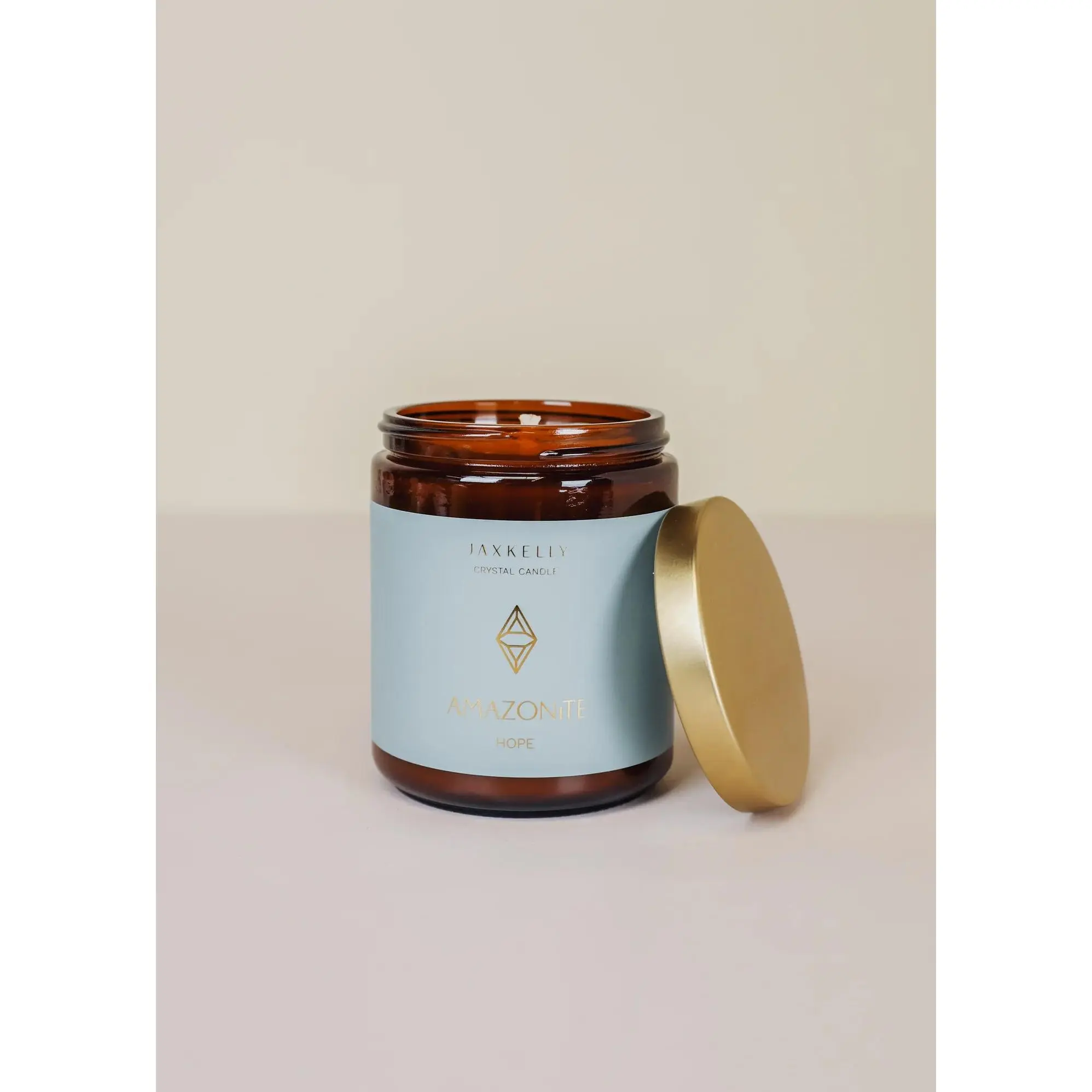 Amazonite Hope Crystal Candle – 9oz Amber Glass