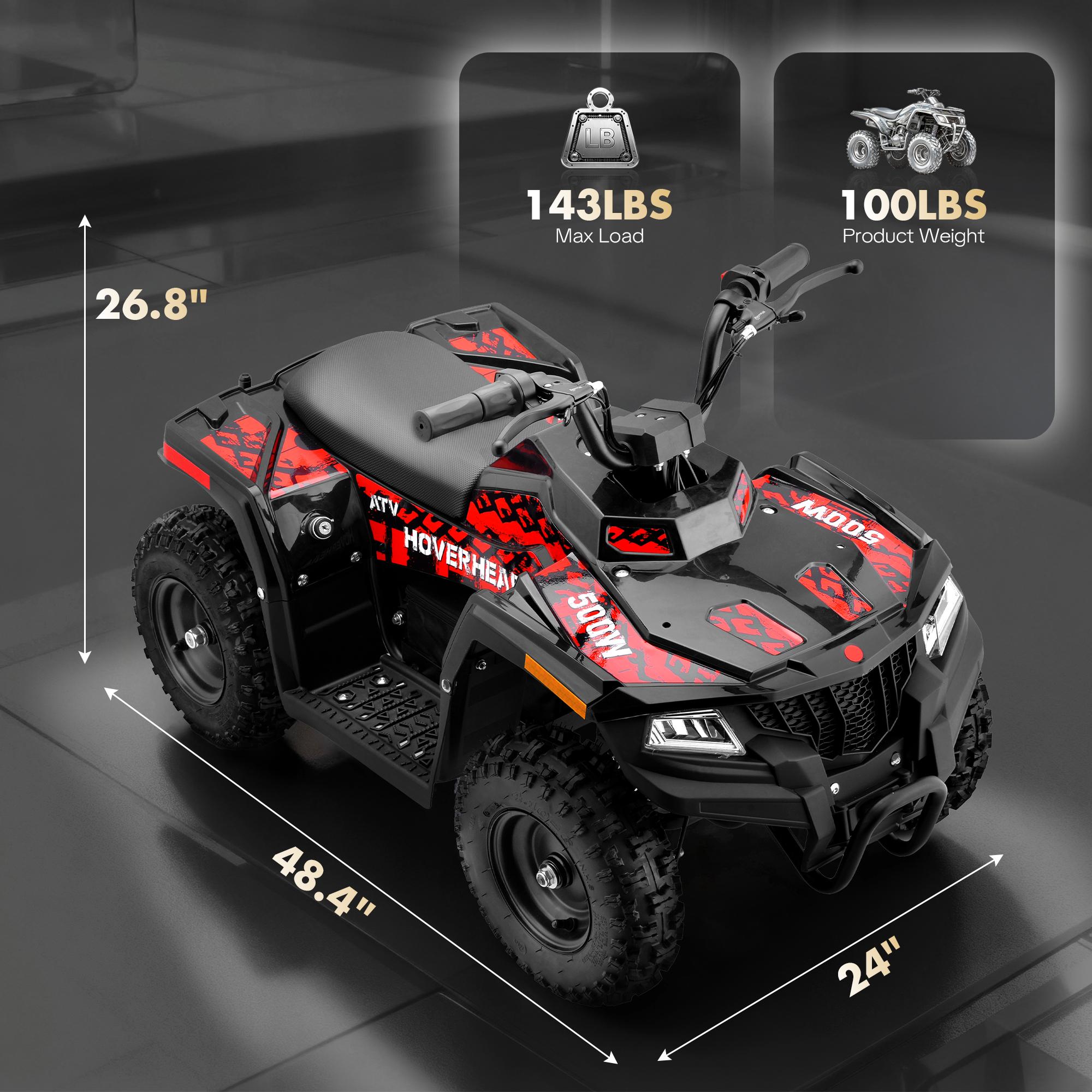 36V Electric ATV for Kids, 500W Quad Ride-On with Parent Speed Control, 12-15 MPH Dual Speed, Dual Suspension, LED Headlight, All-Terrain Tires, Supports Up to 143 lbs