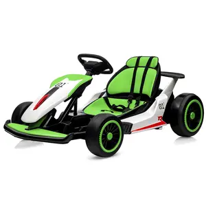 【Christmas Gift】Green and white 24V Electric Go Kart for Kids, Dual 200W Motors Drift Kart, 8.1MPH Max Speed, Large Battery, Music, Horn, Ride-On Racing Toys for Boys & Girls