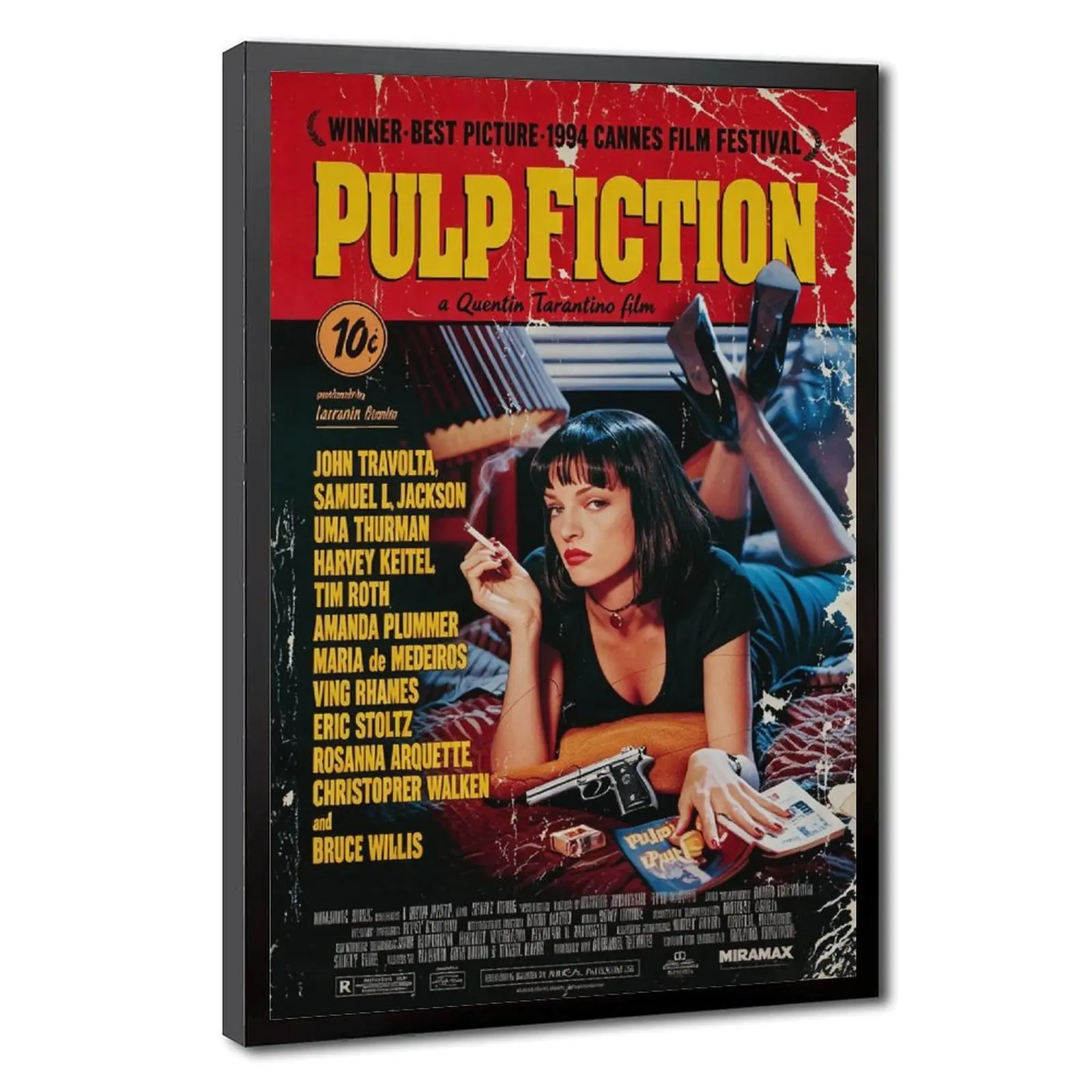 Vintage Pulp Fiction Movie Poster - Artistic Retro Multi-Size Framed Film Canvas Wall Art, Movie Art for Quentin Tarantino Fans, Room Decorations for Bedroom Dorm Accent