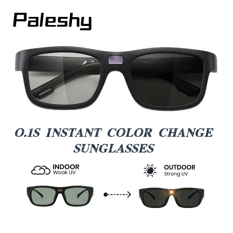 Paleshy 0.1 Seconds Photochromic Polarized Sunglasses, Square Sunglasses for Men and Women UV Protection Smart Glasses Eyeware Lightweight Outdoor
