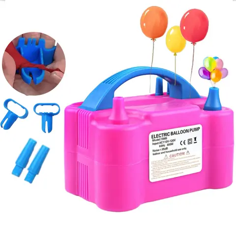 Rose Red Plastic Compact Electric Blower Inflator - 100-120V 600W Power Portable Dual Nozzle with Switch Modes, 2pcs Balloon Tying Tool Clips Knots, for Balloon Party Supplies, Anniversary Decorations