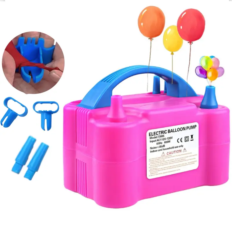 Rose Red Plastic Compact Electric Blower Inflator - 100-120V 600W Power Portable Dual Nozzle with Switch Modes, 2pcs Balloon Tying Tool Clips Knots, for Balloon Party Supplies, Anniversary Decorations