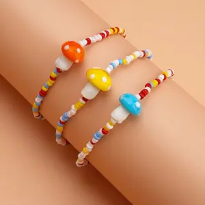 3PC Glass Mushroom Bracelet Personality Rainbow Rice Beaded Beaded Jewelry New Cloud Mushroom Bracelet