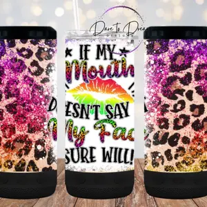 If my Mouth Doesn’t say it Bluetooth Speaker 4 in 1 stainless steel can cooler Tumbler Holds Skinny Cans, Regular 12oz Cans & 12oz Bottles it keeps beverages cold or hot for hours.