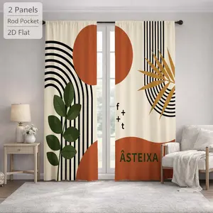 2Pcs Abstract Boho Geometric Mid-Century Modern Minimalist Botanical Plant Sun Blocking Curtains Digital Printed Rod Pocket, Window Treatment For Bedroom Office Kitchen Living Room Study Home Decor,summervibes