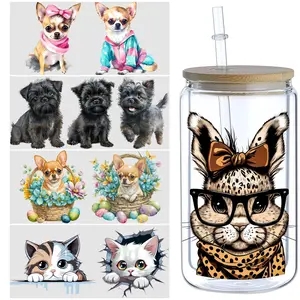5 Sheet animal UV DTF Transfer Stickers, For 16OZ Glass Tumbler, Waterproof Decals, Plastic Adhesive Label For Bottles And Cups Decor Thanksgiving decor
