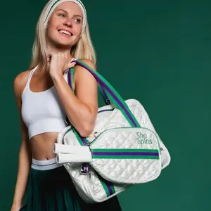 SheSpins Detachable Pickleball Bag + a shoe bag + a bundle of charms with Logo Embroidery in Wimble White