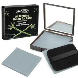 200 Oil Blotting Sheets for Face - Bamboo Charcoal Oil Absorbing Blotting Paper with Mirror & Puff Disposable Oily Control Removing Face Wipes Pads Oil Skin Women Men Beauty Makeup Essentials