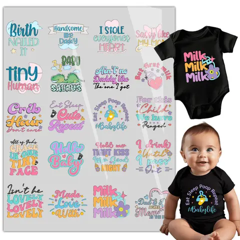 20 Sheets Love Baby Iron on Transfers - Cute DTF Transfer Ready to Press Onesie Decorating Kit Making Heat Patches Stickers for Bibs DIY Crafts T-Shirt Clothing