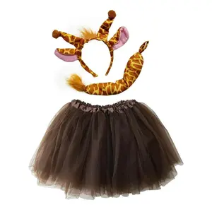 Giraffe Costume Set for Adults & Plus Size – Giraffe Headband Ears, Tutu Skirt & Tail – Halloween & Cosplay Outfit