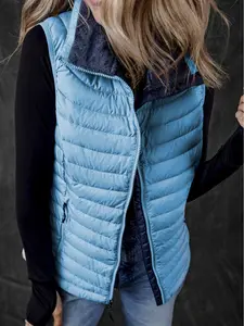 Sky Blue Plush Collared Quilted Zipped Puffer Vest puffer vest jacket woman Women's Lightweight zipper vest puffer  jacket