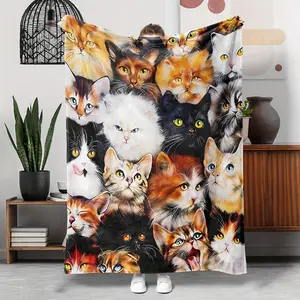 Cute Cat Flannel Blanket, Funny Cat Throw Blanket, Cozy Sofa Bed Blanket, Gift for Cat Lovers Soft, Warm, Lightweight with Vibrant Cartoon Design, Sofa, Bed, Office, Blanket for Couch