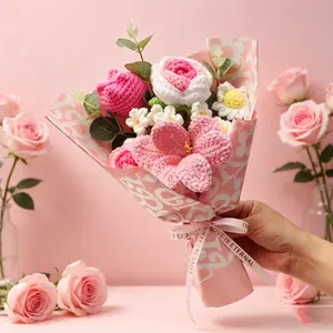 Artificial Flower Bouquet, Handmade Crochet Rose and Tulip Arrangement, Perfect Gift for Mother, Wife, Valentine's Day, Birthday, Anniversary, Flower Arrangements, Floral Decoration