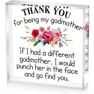 Heart Acrylic Keepsake for Godmother – Thank You Gift from Godchild for Birthday or Mother’s Day (Rose) Decoration