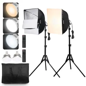 VEVOR Softbox Lighting Kit, 16x 16, Professional Softbox with 45W LED Bulbs, 3000-6500K Adjustable Color Temperature, Tripod Stand, Remote Control, Studio Lights for Portrait shooting, Live Streaming