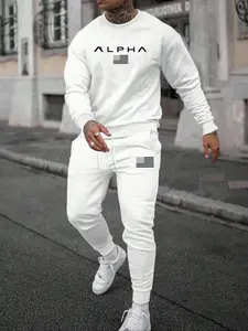 Men's Sportswear Set Long Sleeve Pullover Hoodie & Jogger Pants, Letter Print, Drawstring Waist, Casual Fall Winter, Sweat Suit Set