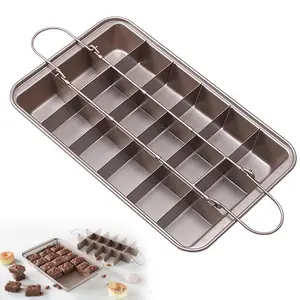 Brownie Pan with Dividers Non-stick Rectangular Baking Pan with Built-in Slicer,it Can Make Brownie Bite,Cake,Fudges and Chocolate 12.4"x8"x2"(Champagne Gold)