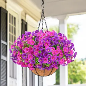 Artificial Hanging Flower Basket for Outdoors,UV Resistant Faux Flowers with Hanging Basket & Greenery,Outdoor Spring Decor for Yard,Patio, Porch,Balcony tiktokshopspringglowup