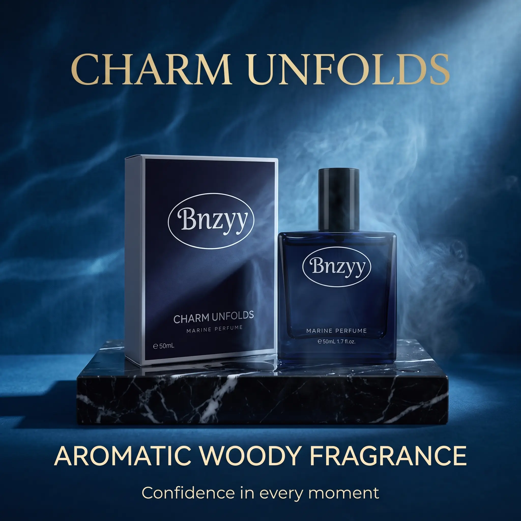 Bnzyy CHARM UNFOLDS Men's Cologne 50ml Long Lasting Fresh Woody Eau De Parfum Luxury Fragrance Perfume for Him Gift