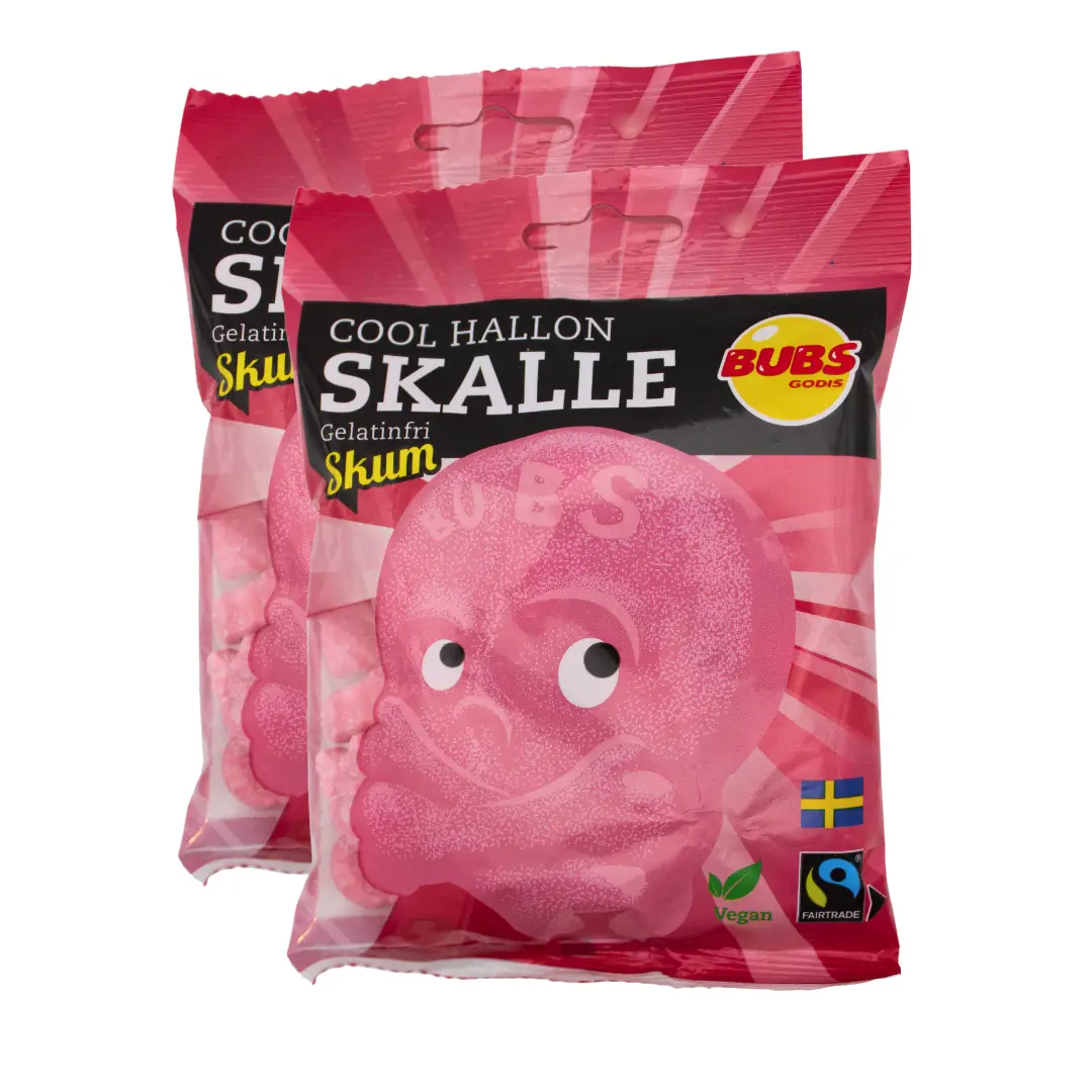 Bubs Swedish Candy, Cool Raspberry Foam Skulls, Sour Vegan Candy, 2 Pack, 90g Bag Snack Sweet swedish bubs